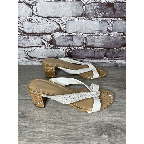 Donald Pliner OONA White Leather Open Toe Cork Heel Sandals Women Sz 8M US/39EU - Picture 15 of 16